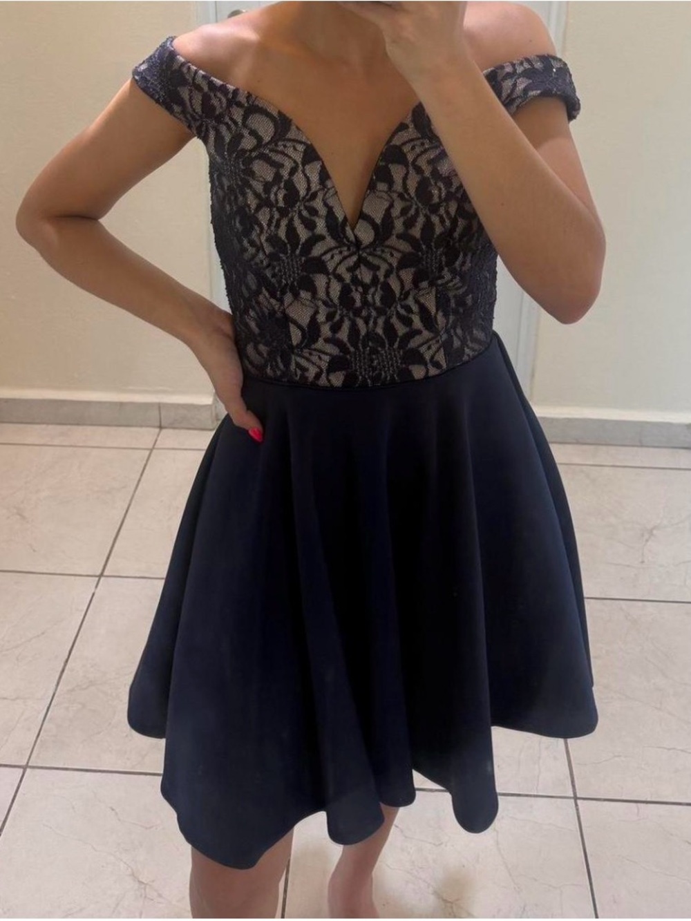 City Studio Navy Lace A-Line Mini Dress